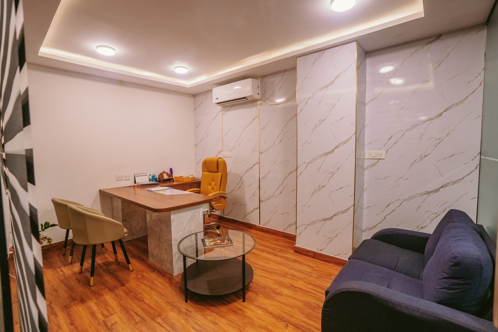 Doctor's cabin with marble feature wall